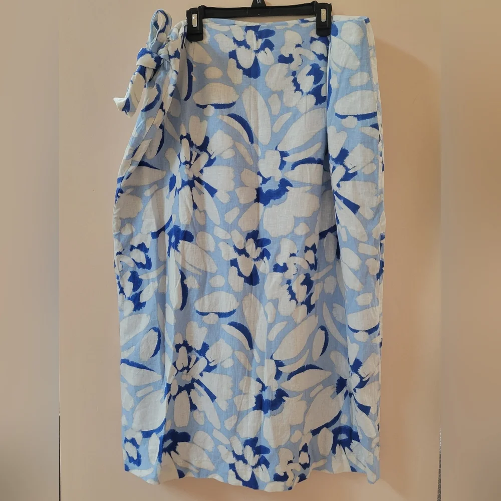 Loft Brushed Daisy Linen Blend Wrap Skirt